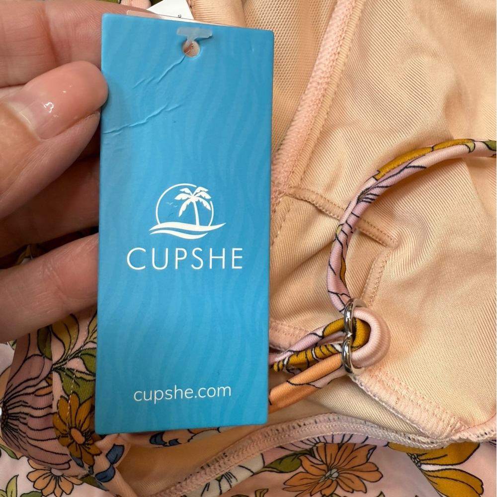 Cupshe | NWT Floral Twisted Tummy Control Ruched Cut Out One-Piece Women Size L - Picture 7 of 9